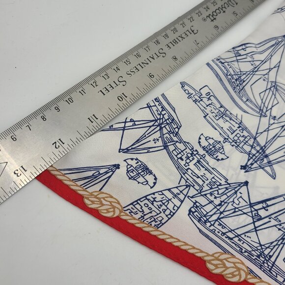 Brooks Brother 100% Silk Sailboats Scarf Red White Blue New with Tags Twill - Picture 4 of 10